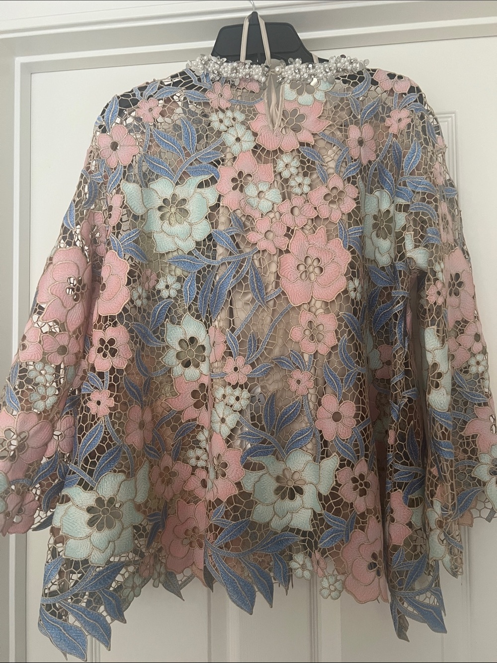 Floral Lace Embellished Pink & Blue Top NWT - Picture 2 of 7